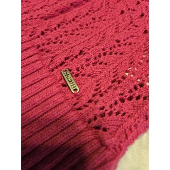 Hollister HCO Point Vicente Cropped‎ Open Knit Layering Sweater Shirt Pink Small - Picture 2 of 6
